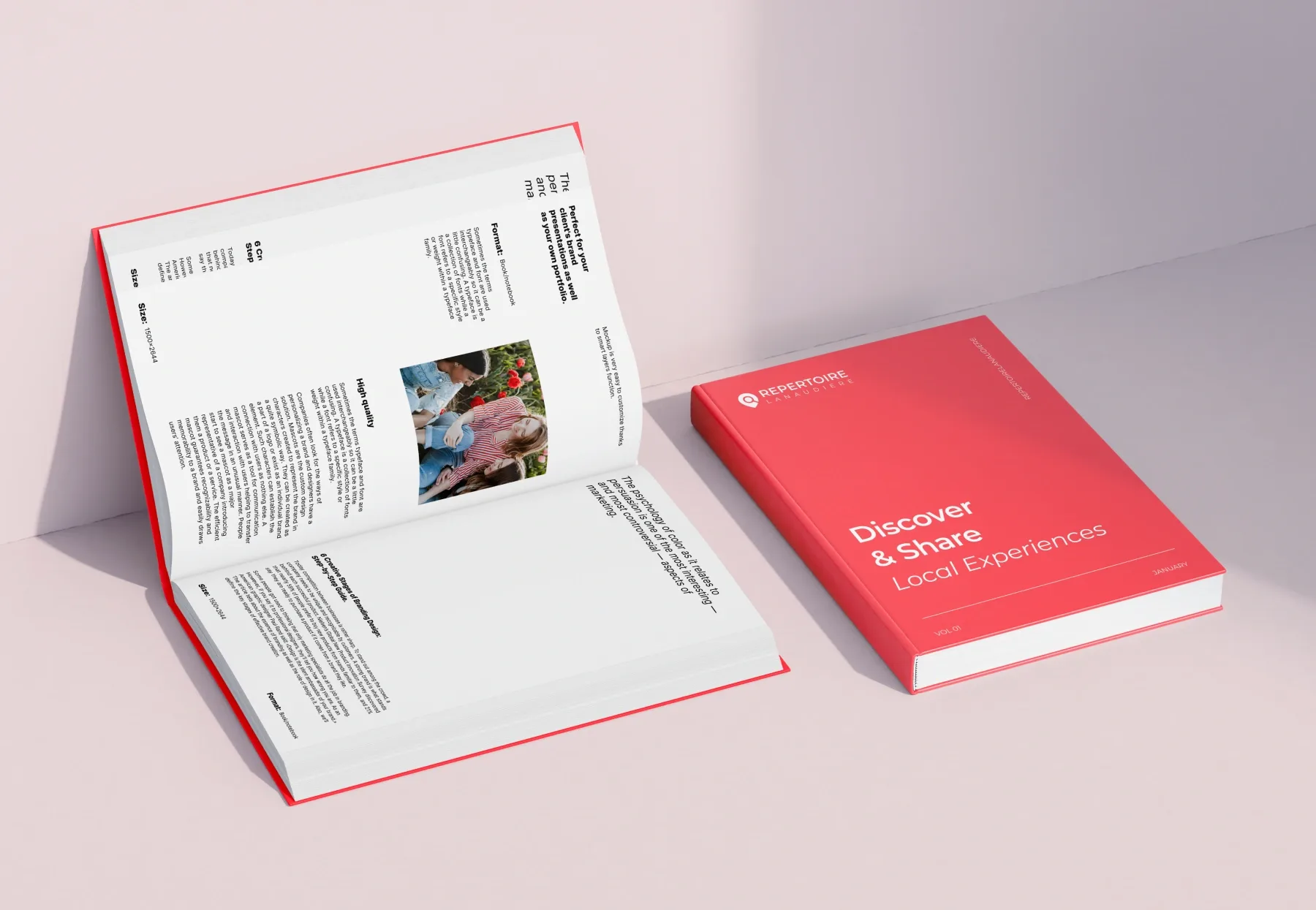 Un livre avec une couverture rouge.