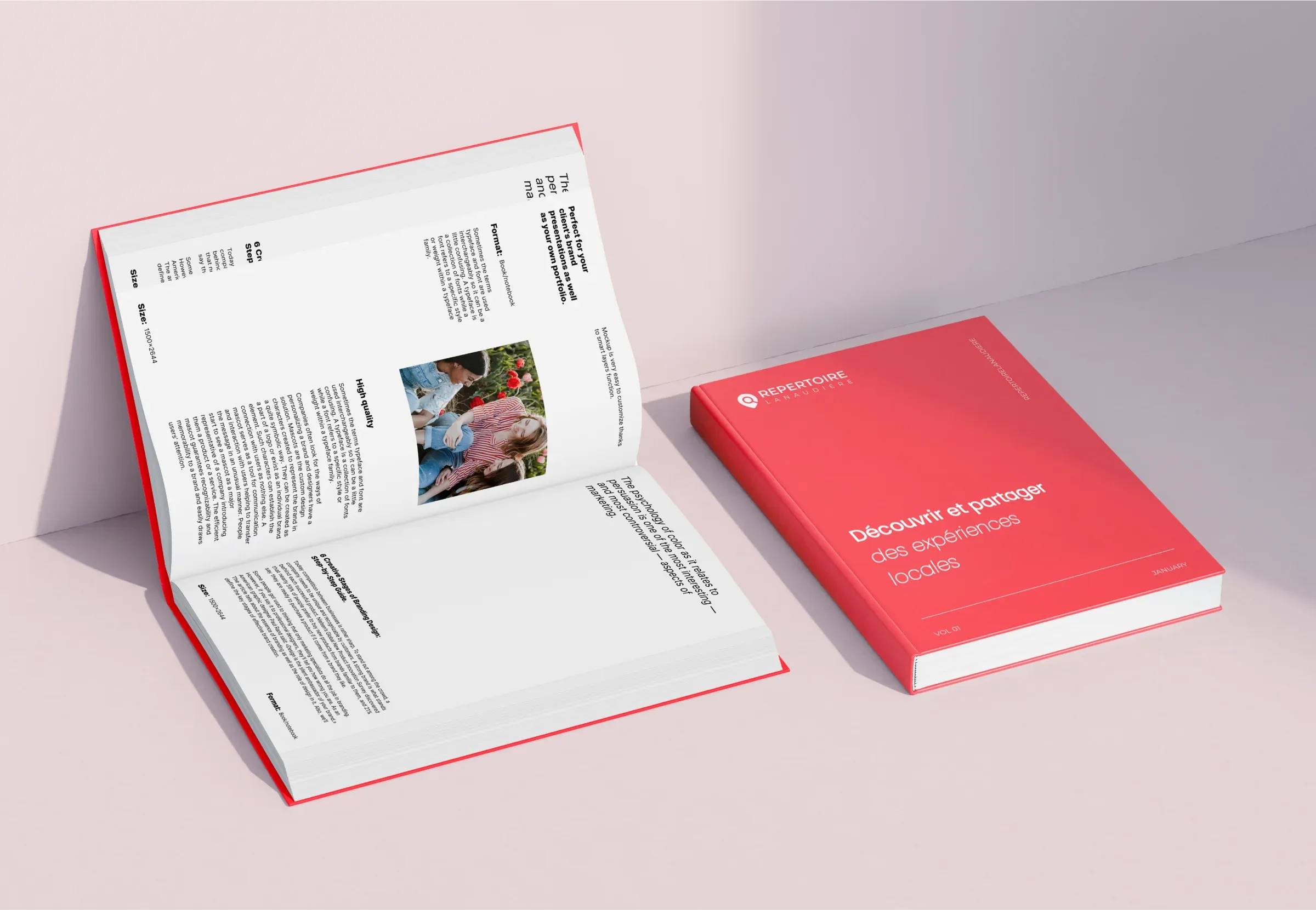 Un livre avec une couverture rouge.