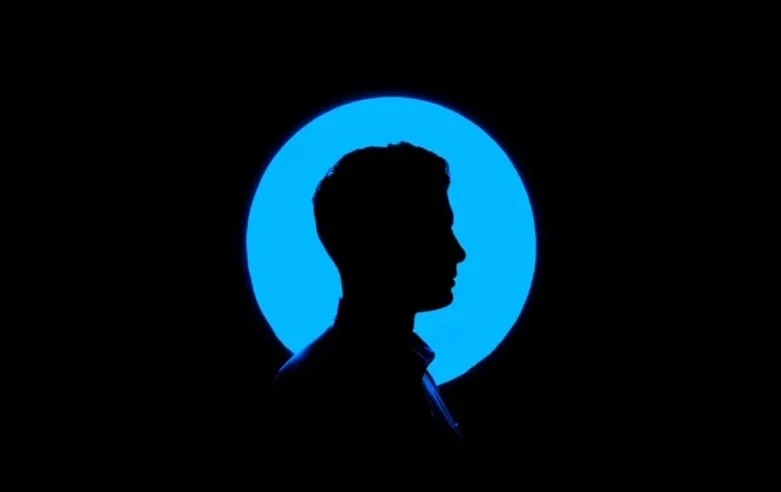 Silhouette d'un homme dans un cercle bleu.